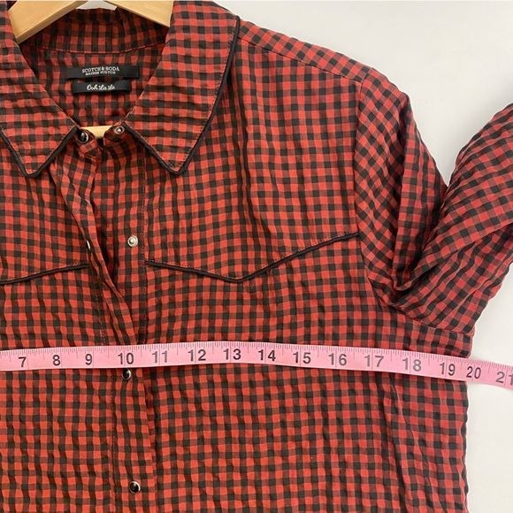 Scotch & Soda || Gingham Check Western Snap Shirt Dress Red Black Small