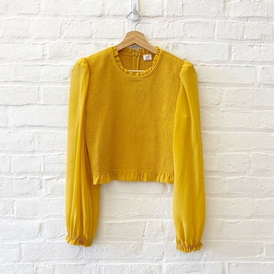 Aritzia || Wilfred Tempest Blouse Smocked Asher Sleeve Yellow Gold Medium