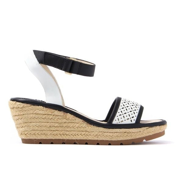 Fly London || Ekal Leather Espadrille Wedges Black + White 39