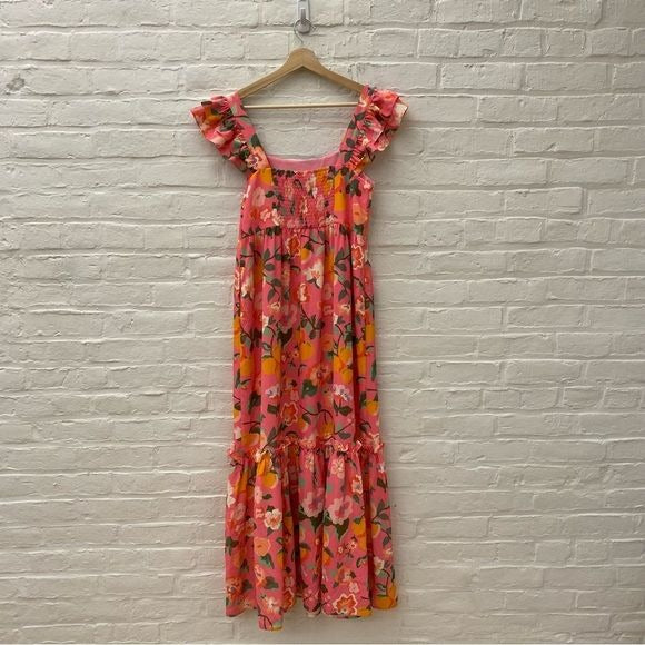 CROSBY by Mollie Burch || Byrdie Dress Paros Lemons Smocked Floral Maxi M NWT