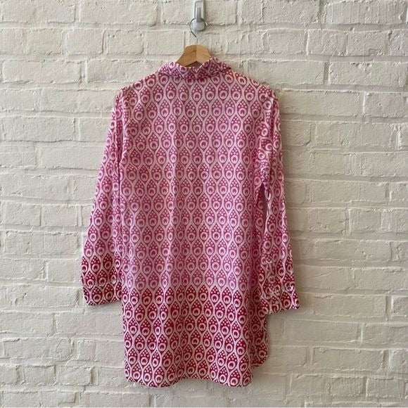 Oliphant || Long Collar Cotton Voile Tunic Top in Isla Pink Small