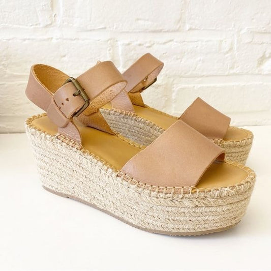 Soludos || Minorca High Platform Wedge Sandals Tan Beige  7.5