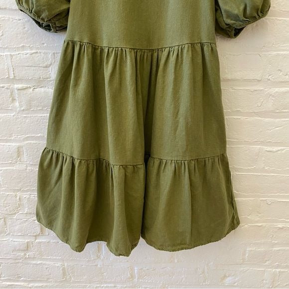 Madewell || (Re)sponsible Puff Sleeve Tiered Mini Dress Olive Green XS