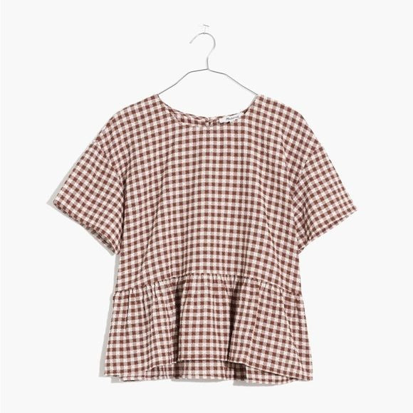 Madewell || Medford Top in Textured Gingham Gingham Brown XS