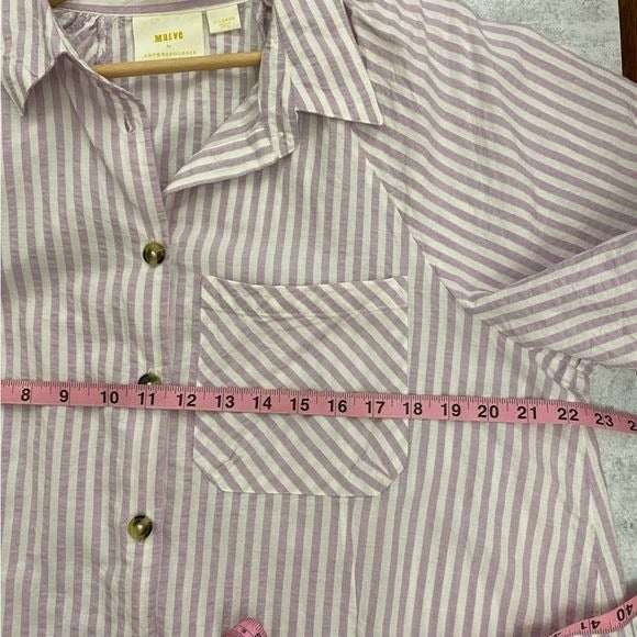 Anthropologie || Maeve Bubble-Sleeve Blouse Button Down Striped Lavender XL