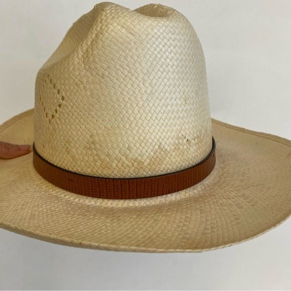 Stetson || Straw Cowboy Hat Leather Band Vented Natchez Style Natural 6 7/8