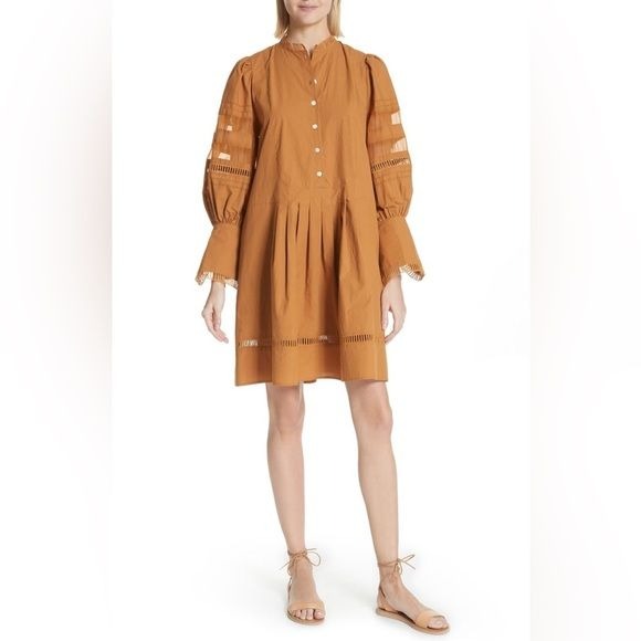 Sea New York || Capri Ladder Stitch Trim Dress in Terra Cotta Tassel Organza 0