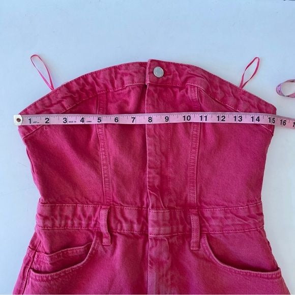 Zara || Strapless Denim Mini Dress Overdyed Hot Pink Medium NWT