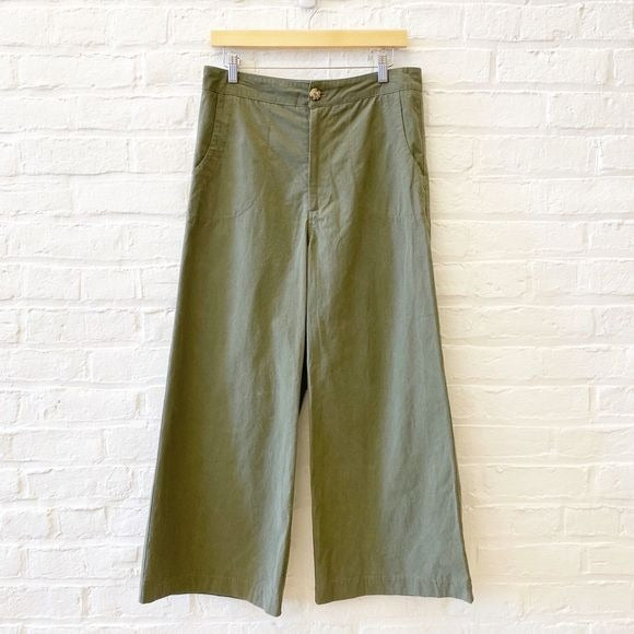 Pietsie || Ischia Wide Leg Crop Pant Army Green Medium