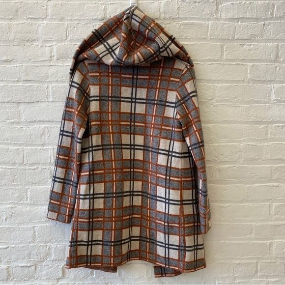 Anthropologie || Field Flower Hooded Wool Plaid Sweater Coat Cardigan Jacket S