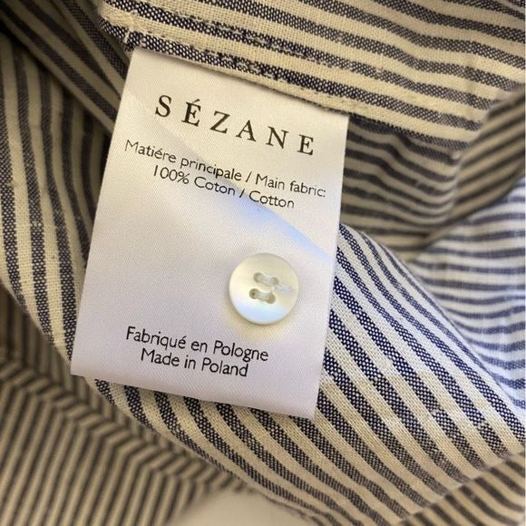 Sezane || Tomboy Shirt Ecru Blue Stripe 36 US 4