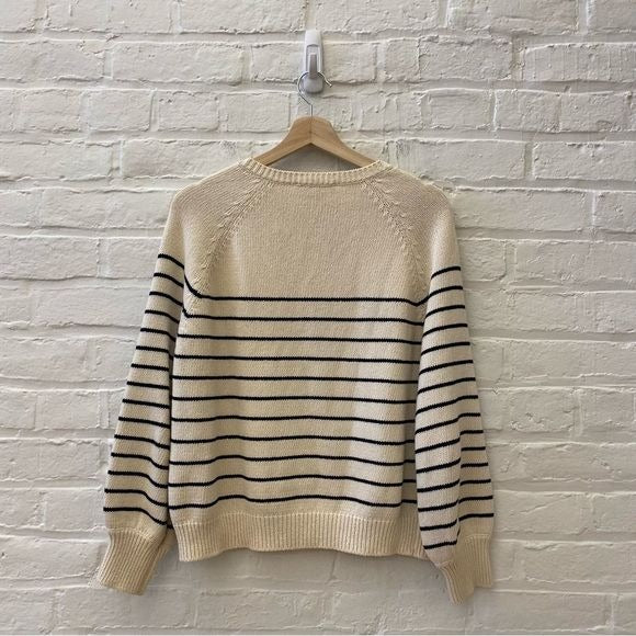 Sezane || Leontine Jumper Button Front Sweater Ecru Mavy Stripe Small