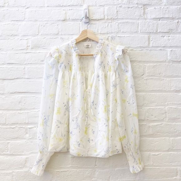 Aritzia || Wilfred Costello Blouse in Light Birch Citron Floral White Small