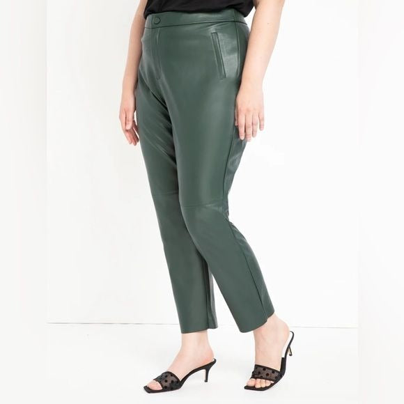 Eloquii || Gena Slim Fit Faux Leather Pant Pine Grove Green 14