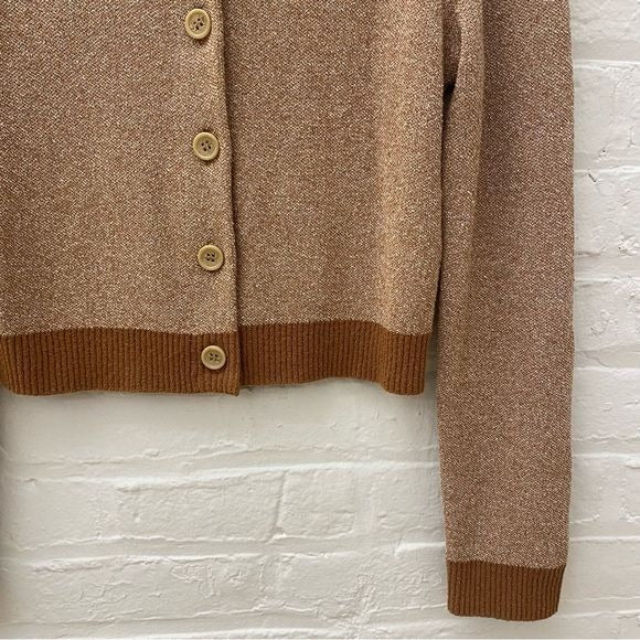 One Grey Day || Contrast Crewneck Cardigan Sweater Camel Tan Brown XS