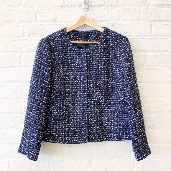 J. Crew || Tweed Lady Jacket Blazer in Midnight Blue Navy Metallic 14