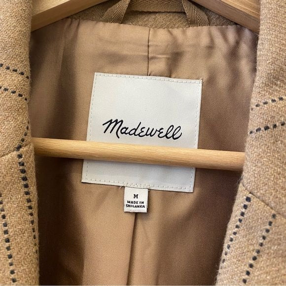 Madewell || Larsen Blazer in Windowpane Check Wool Blend Camel Tan Medium