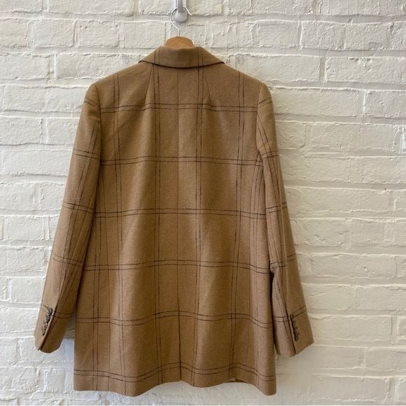 Madewell || Larsen Blazer in Windowpane Check Wool Blend Camel Tan Medium