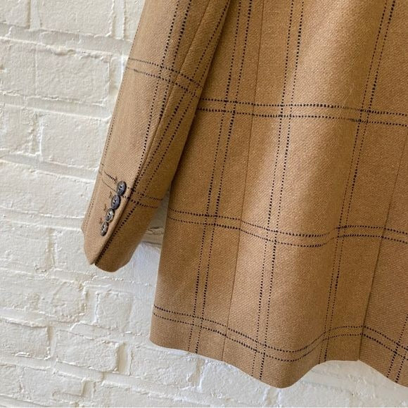 Madewell || Larsen Blazer in Windowpane Check Wool Blend Camel Tan Medium