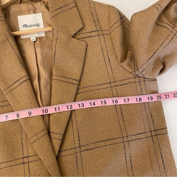 Madewell || Larsen Blazer in Windowpane Check Wool Blend Camel Tan Medium