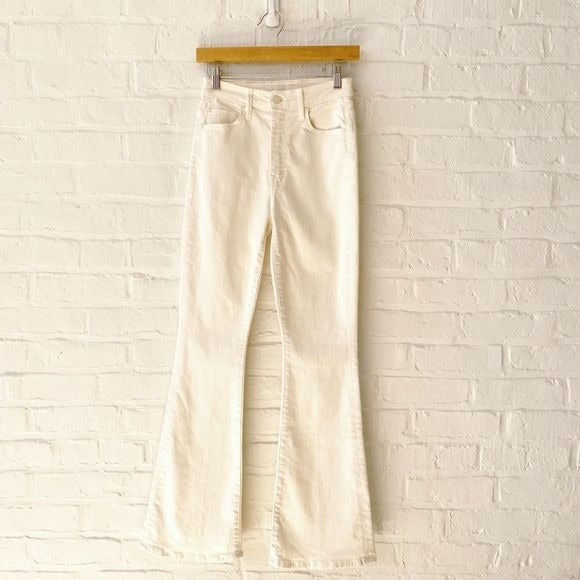 MOTHER || High Waisted Weekender Skimp Flare Jeans in Play Date Cream Ivory 25