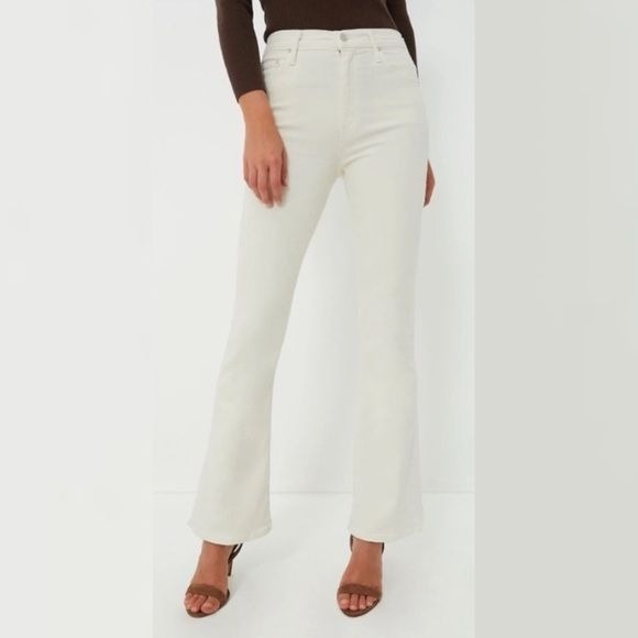 MOTHER || High Waisted Weekender Skimp Flare Jeans in Play Date Cream Ivory 25