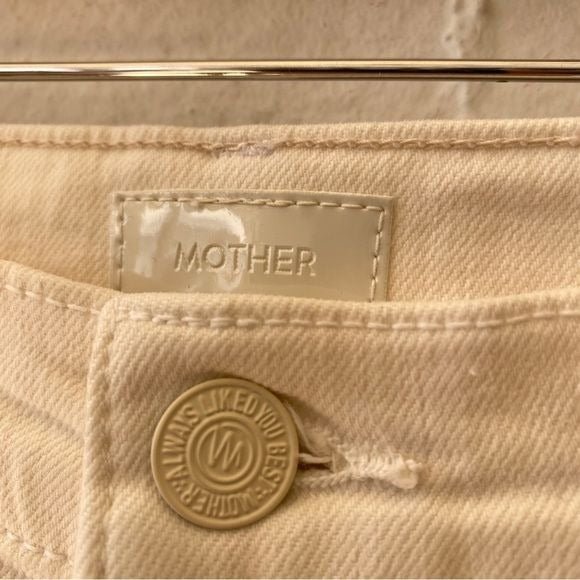 MOTHER || High Waisted Weekender Skimp Flare Jeans in Play Date Cream Ivory 25