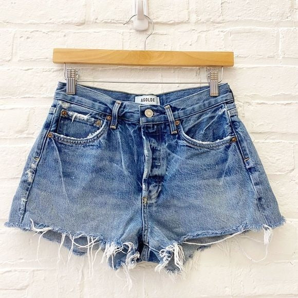 AGOLDE || Parker Vintage Cut Off Shorts Denim in Dark Swapmeet Blue 25