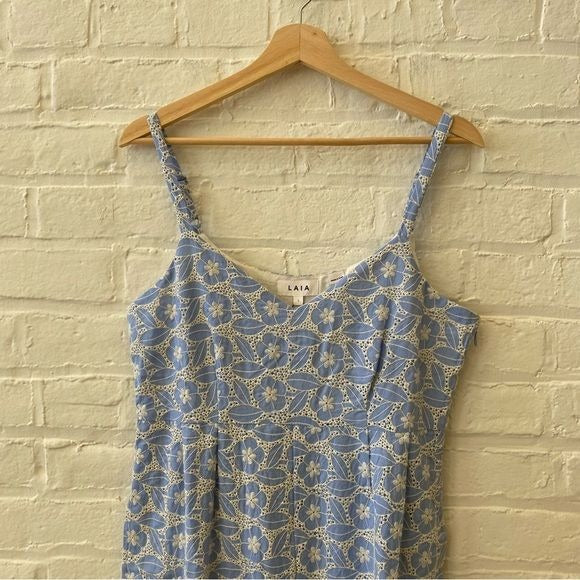 Anthropologie || LAIA Karina Eyelet Jumpsuit Wide Leg Blue White V-neck S NWT