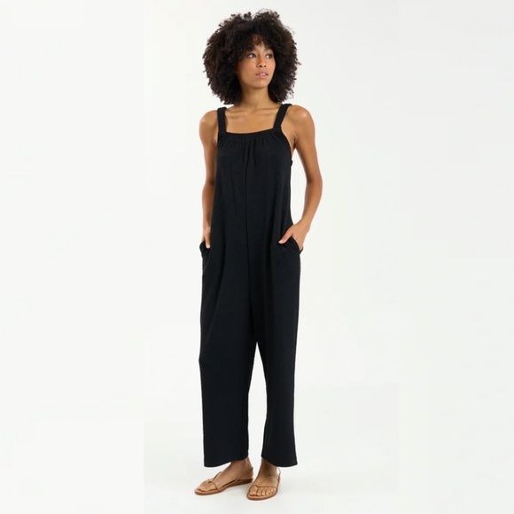 Sundays || Vica Crinkle Terry Pull On Jumpsuit Lounge Fabric Black XS