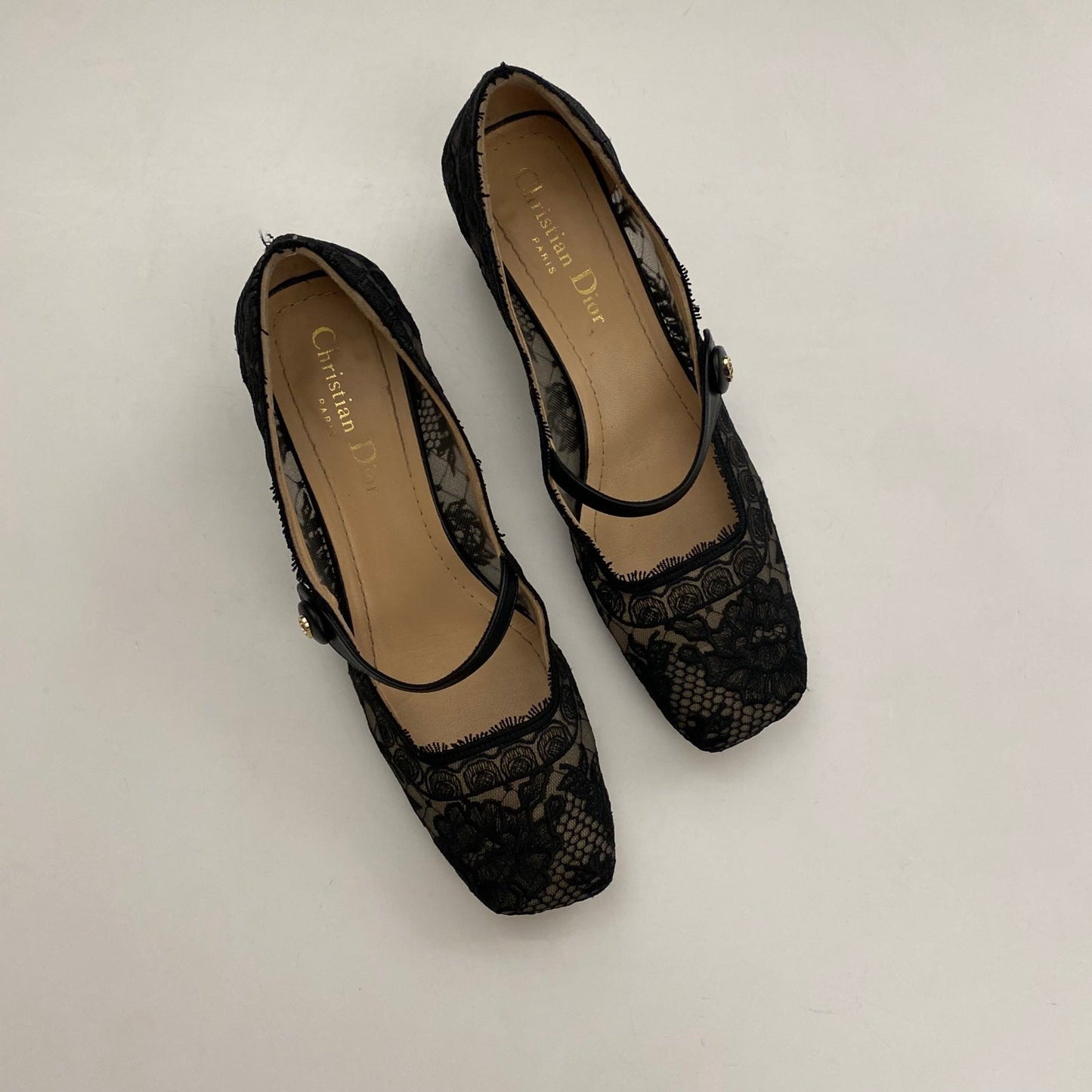 Christian Dior || D-grace Ballet Pump Black Mesh Lace Leather Roses Embroidery 36