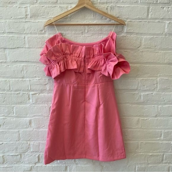 DO+BE || Off Shoulder Ruffle Mini Party Dress Pink Medium