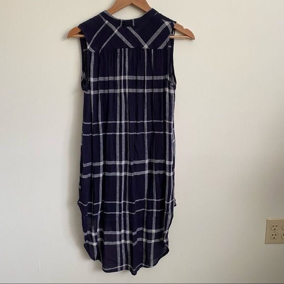 Rails || Jules Linen Blend Tunic Dress in Navy & Vanilla Plaid XS