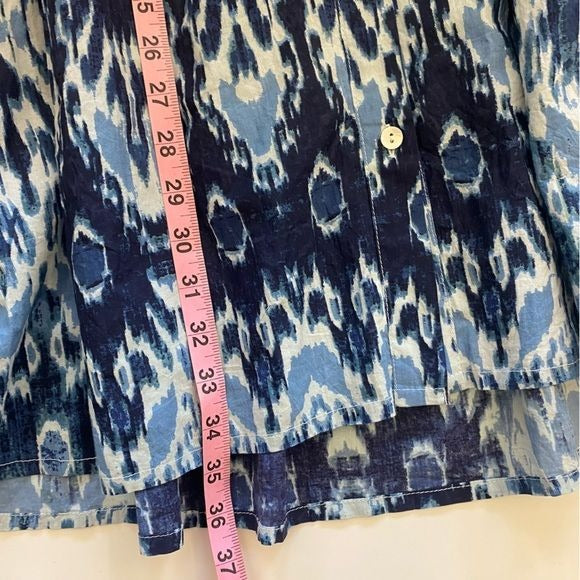 Ro's Garden || Deauville Tyla Tiered A-line Shirt Dress Ikat Blue XS NWT