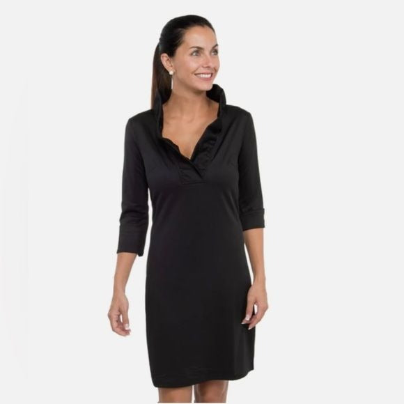 Gretchen Scott || Ruffneck Dress Jersey Ruffle Solid Black Medium