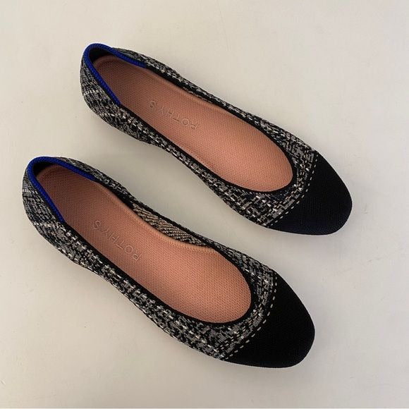 Rothy's || The Square Cap Toe Ballet Flats in Midnight Tweed Black 8