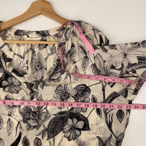 Rebecca Taylor || Botanical Floral Blouse Silk Cream Black 8