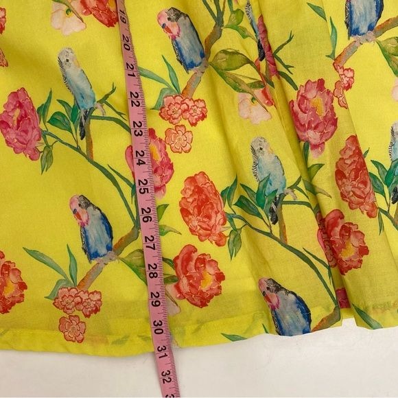 Brooke Wright Designs || Pleated Skirt with Sash Belt Bow Birds Floral Yellow 12