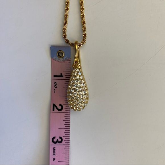 Swarovski || Pave Teardrop Pendant Necklace Gold Tone