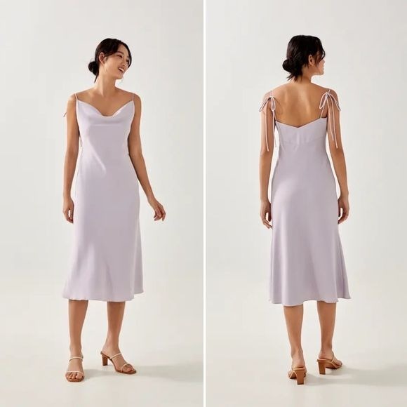 Love, Bonito || Adrianna Cowl Neck Midi Cocktail Slip Dress Lavender 6 NWT