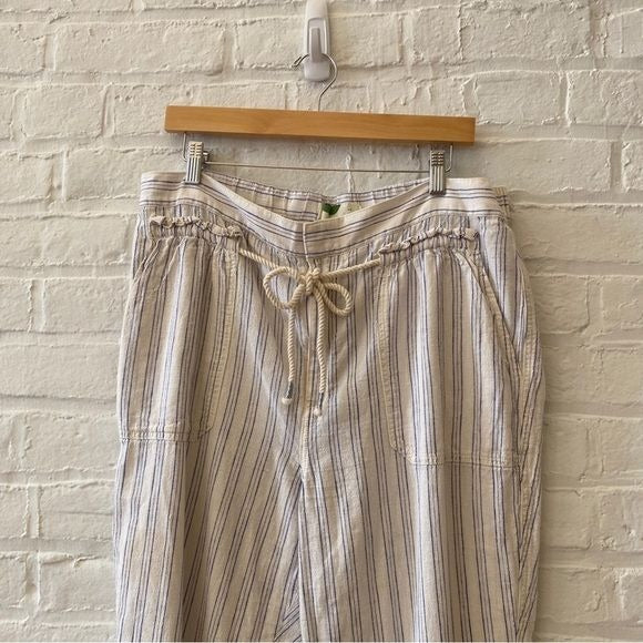 Anthropologie || Seashore Striped Pants Belted Linen Cream Blue XL