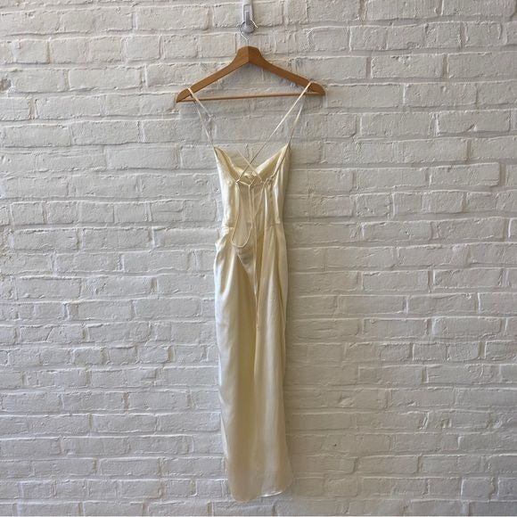 Amanda Uprichard X REVOLVE || Jasalina MIDI Dress Silk Ruched Open Back Ivory S