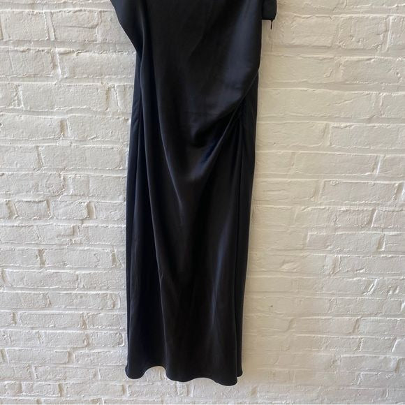 Zara || Satin Midi Slip Dress with Slit Silky Black XL