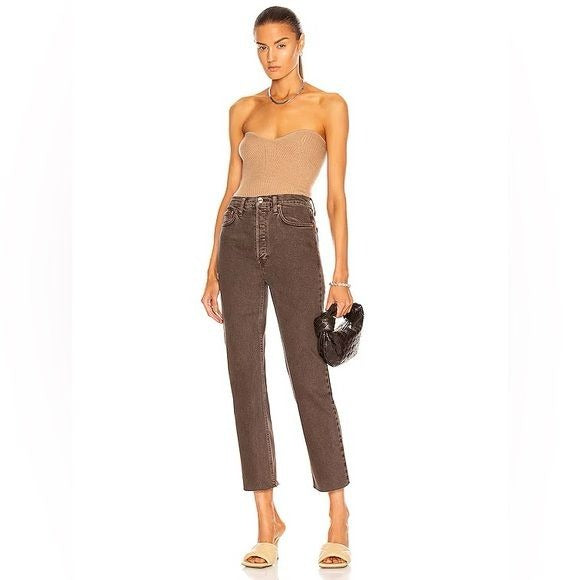 RE/DONE || 70's Ultra High Rise Stove Pipe Jeans in Washed Chocolate Brown 26