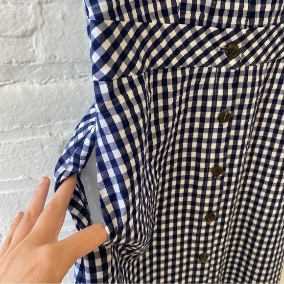 J. Crew || V-neck Button-front Dress in Navy Blue and White Gingham 0