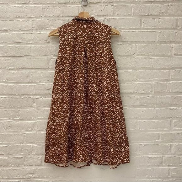 Tuckernuck || Charlie Mini Dress Sleeveless Button Front Cheetah Floral Brown M