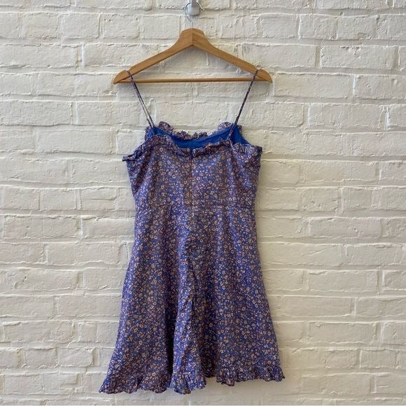 Madewell || Cami Ruffle-Hem Mini Dress in Summer Vines Blue Floral 2