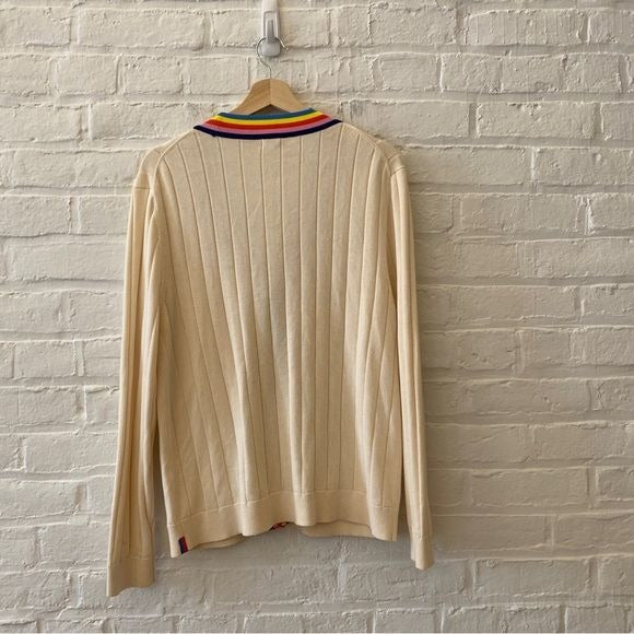 KULE || The Binx Striped Cardigan Rainbow Trim in Cream Medium