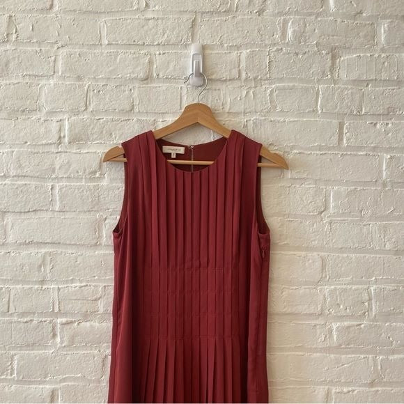 Lafayette 148 New York || Sandrine Pleated Satin Midi Dress Brick Red XS