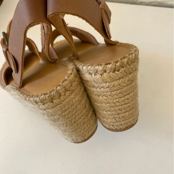 Soludos || Minorca High Platform Wedge Sandals Tan Beige  7.5